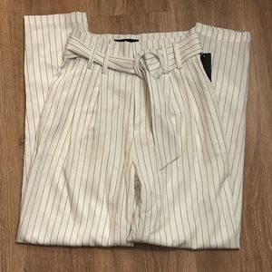 Lulus chic pin stripe high waisted belted ankle pants
